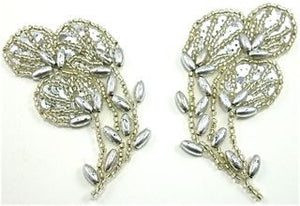 Flower Pair with Silver Beads 1.5" x 3"