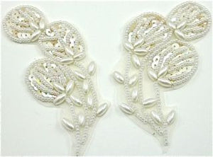 Flower Pair with White Beads and Sequins 1.5" x 3"