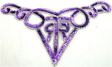 Load image into Gallery viewer, Designer Motif Neckline with Purple Sequins and Silver Beads 10.5&quot; x 5&quot;
