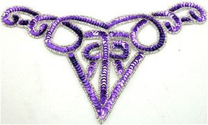 Designer Motif Neckline with Purple Sequins and Silver Beads 10.5" x 5"