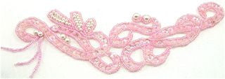 Designer Motif Neck Line with Pink Sequins and Pearls 8" x 3"