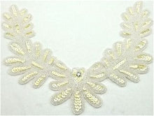 Load image into Gallery viewer, Flower Motif with Cream Sequins and Silver Beads and Rhinestone 10&quot; x 7&quot;