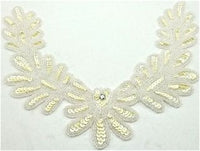 Flower Motif with Cream Sequins and Silver Beads and Rhinestone 10