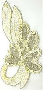 Leaf with Creamy Sequins and Silver Beads 10" x 7"