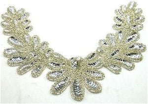 Flower Neck Line with Silver Sequins and Beads and Rhinestone 10" x 7"