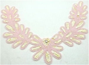 Flower Neck Line with Cream Sequins and Pink Beads & Rhinestone 10" x 7"