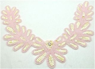 Flower Neck Line with Cream Sequins and Pink Beads & Rhinestone 10