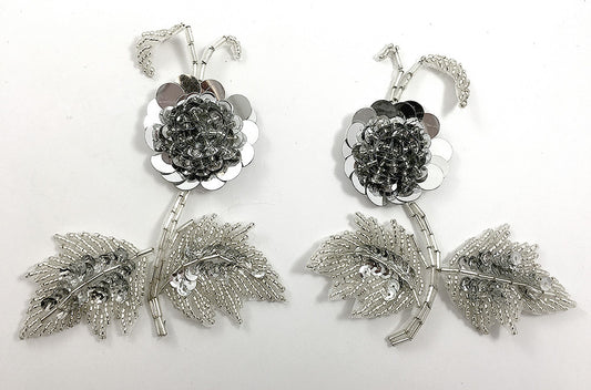 Flower Pair 5 Variants with Choice of Color Sequins and Beads 4" x 5"