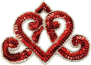 Designer Motif Wide Crown with Red Sequins and Silver Beads 5" x 4"