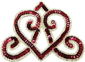 Design Motif Crown with Cranberry Sequins with Silver Beads 5" x 4"