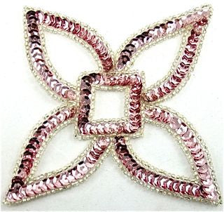 Designer Motif Four Pointe with Pink Sequins 4" x 4"