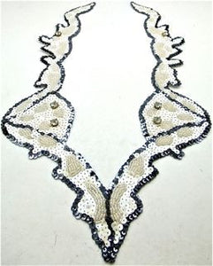 Designer Motif Neck Line White Beads and Rhinestones 16.5" x 11"