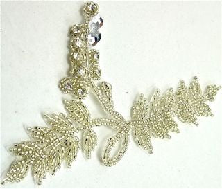 Flower with Silver Beads and Rhinestones 6" x 3.5"