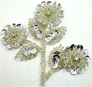 Flower with Silver Sequins and Beads 4" x 3.5"
