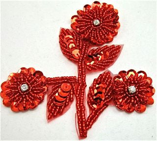 Flower with Red Sequins and Beads 4" x 3.5"