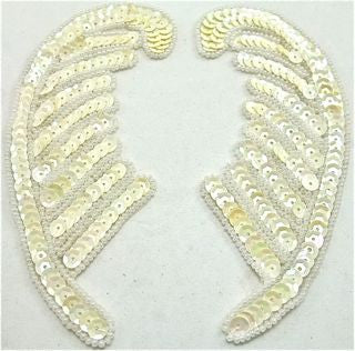Leaf Pair with White and Cream Sequins 6" x 2"