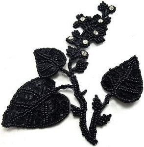 Flower with Black Sequins Beads and Rhinestones 5" x 5.5"