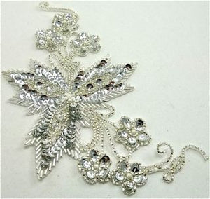 Flower with Leaf Vine Shaped Silver Sequins and Beads