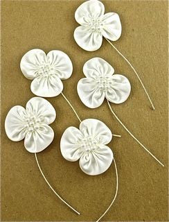 Flower Set White Satin with Pearls A Style 1.5" x 3"