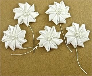 Flower Set White Satin B Style with Pearls 1.5" x 3"