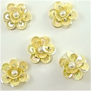 Flower Set of Cream Color Sequins with Pearl 1" x 1"