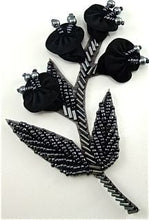 Load image into Gallery viewer, Flower Black Beads with Black Satin Flower and Charcoal Beading 3&quot; x 4&quot;