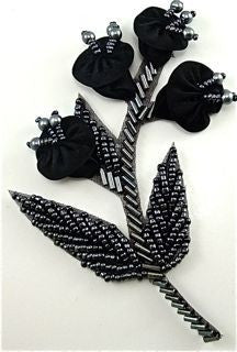 Flower Black Beads with Black Satin Flower and Charcoal Beading 3