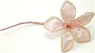 Flower with Lite Pink Satin and Pink Beads 2.5" x 4.5"