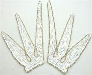Design Motif Pair with Iridescent White Sequins and Silver Beads 5" x 7"