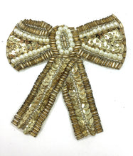 Load image into Gallery viewer, Bow Gold Beaded with Pearls 4&quot; x 4&quot;