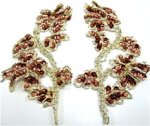 Flower Pair with Bronze Sequins and Silver Beads 5" x 3.5"