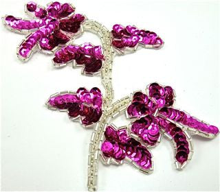 Flor con Lentejuelas Fucsia y Cuentas Plateadas 5" x 3.5"