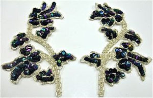 Flower Pair with Moonlite Sequins and Silver Beads 5" x 3.5"