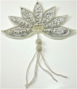 Epaulet Leaf with Silver Sequins with Tassel 8" x 6.5"