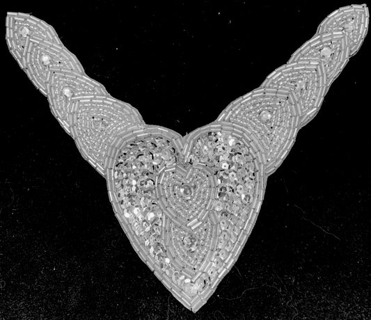 Designer Motif Collar with Silver Sequins and Beads and Rhinestones 8" x 6.5"