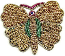 Load image into Gallery viewer, Green Butterfly made with Bullion thread 2.5&quot; x 3.75&quot;