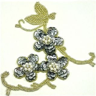 Flower with Silver Sequins and Beads 5.5"" x 6"