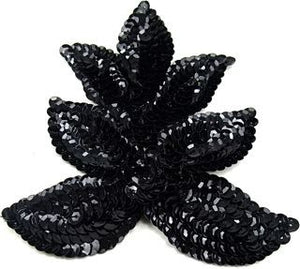 Leaf with Black Sequins and Beads 4.5" x 4"