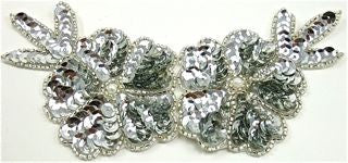 Flower with Silver Sequins and Beads 6" x 3"