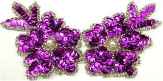 Flower with Fuchsia Sequins, Silver Beads and a Pearl Center 6" x 3"