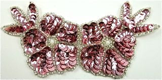 Flower with Pink Sequins and Silver Beads 6