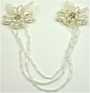 Epaulet with Iridescent Beads and with Pearls and Rhinestones 6" x 3"