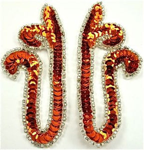 Design Motif Pairs with Light Orange Sequins with Silver Beads 2" x4"