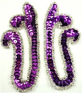 Designer Motif Pair with Purple Sequins and Beads 2" x 4"