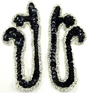 Designer Motif Pair with Black Sequins and Beads 2" x 4"