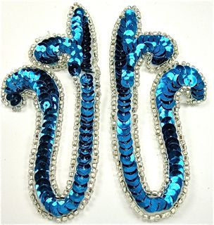 Design Motif Pair with Turquoise Sequins and Silver Beads 2" x 4"