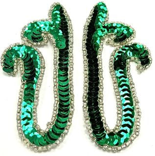 Designer Motif with Emerald Green Sequins and Beads 2" x 4"