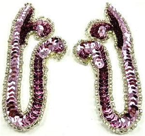 Designer Motif Pair with Pink Sequins and Beads 2" x 4"