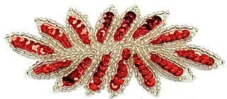 Leaf with Red Sequins and Beads 4" x 1.5"