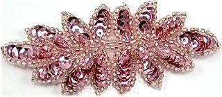 Leaf Appliqué with Pink Sequins and Beads 4" x 1.5"